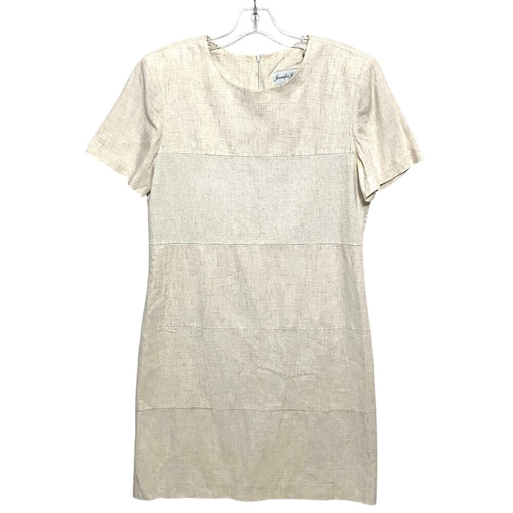 VTG Flax Blend Jennifer Jeffries Dress 10 Minimalist Beige Two Texture Made USA